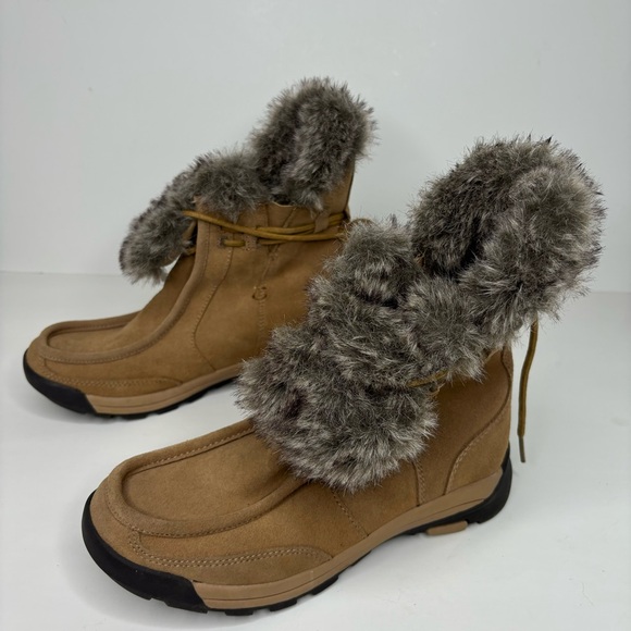 Lands End Ankle Boots Size 6.5 Suede Faux Fur - Picture 2 of 12